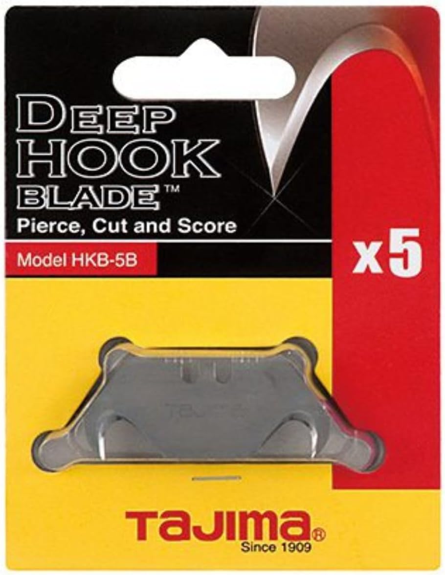 TAJIMA Utility Knives & Blades - 5-Pack Deep Hook Blades with Premium Tempered Steel & Safety Blade Dispenser - HKB-5B