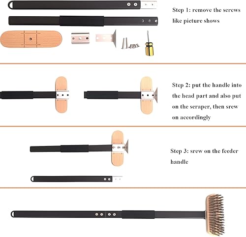 Miniatura 3 de PARTYON Cepillo de limpieza para horno de pizza, cerdas de latón más gruesas y más gruesas con raspador de metal
