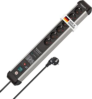 Brennenstuhl Premium-Protect-Line Steckdosenleiste 6-Fach mit Überspannungsschutz 60.000 A (Mehrfachsteckdose mit Schalter und 3m Kabel, Made in Germany) Silber/schwarz