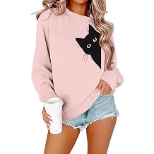 FRYAID Cat Sweatshirt Women Funny Black Cat Graphic Sweater Casual Cat Crewneck Holiday Long Sleeve Hoodie Pullover Top
