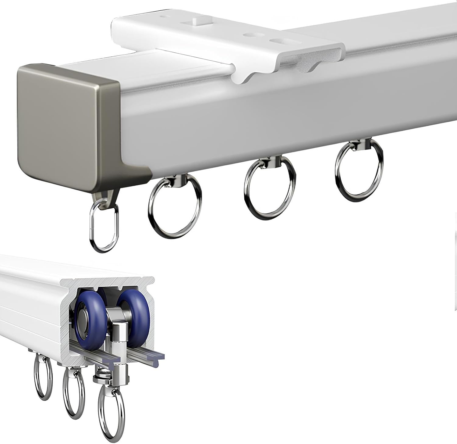 Heavy-Duty 22.9ft Ceiling Track Room Divider Curtain Rod Kit with Silent Rollers, Wall-Mounted Rail for Easy Installation & Elegant Champagne Decor (700cm/5 * 140)