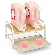 2-in-1 Laundry Detergent Holder & Organizer with Drip Tray, 2-Tier Metal Shelf for Countertop - Soap Dispenser & Storage Stand for Laundry Room, Kitchen, Bathroom, White