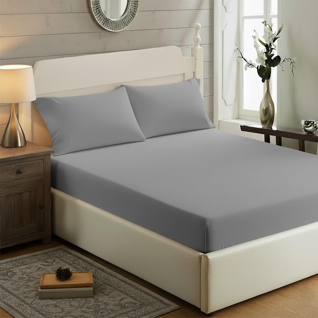 Double Fitted Sheet 100% Cotton 200 TC, Breathable Extra Deep Fitted Sheets Double Bed, Ho...