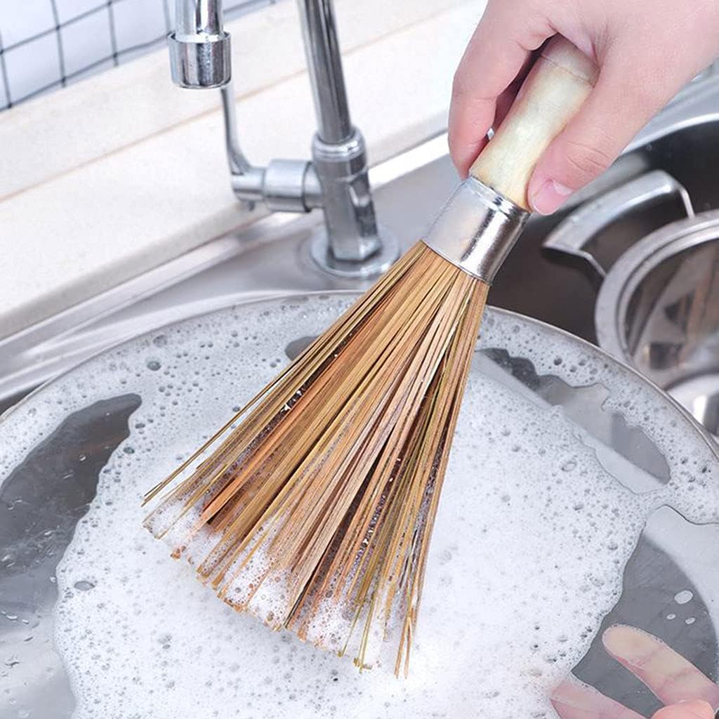 Bamboo Pan Brush Pot Brush Wooden Dish Brush Long Handle Wok Brush Dish Brush Kitchen Tool Restaurant