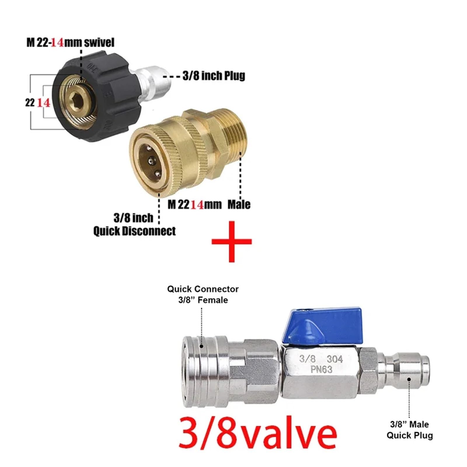 Adapter do myjki ciśnieniowej, Adapter do myjki ciśnieniowej M22 na szybkozłącze 3/8 cala, czarna miedź, 5000 PSI, opakowanie 3 szt(A2)