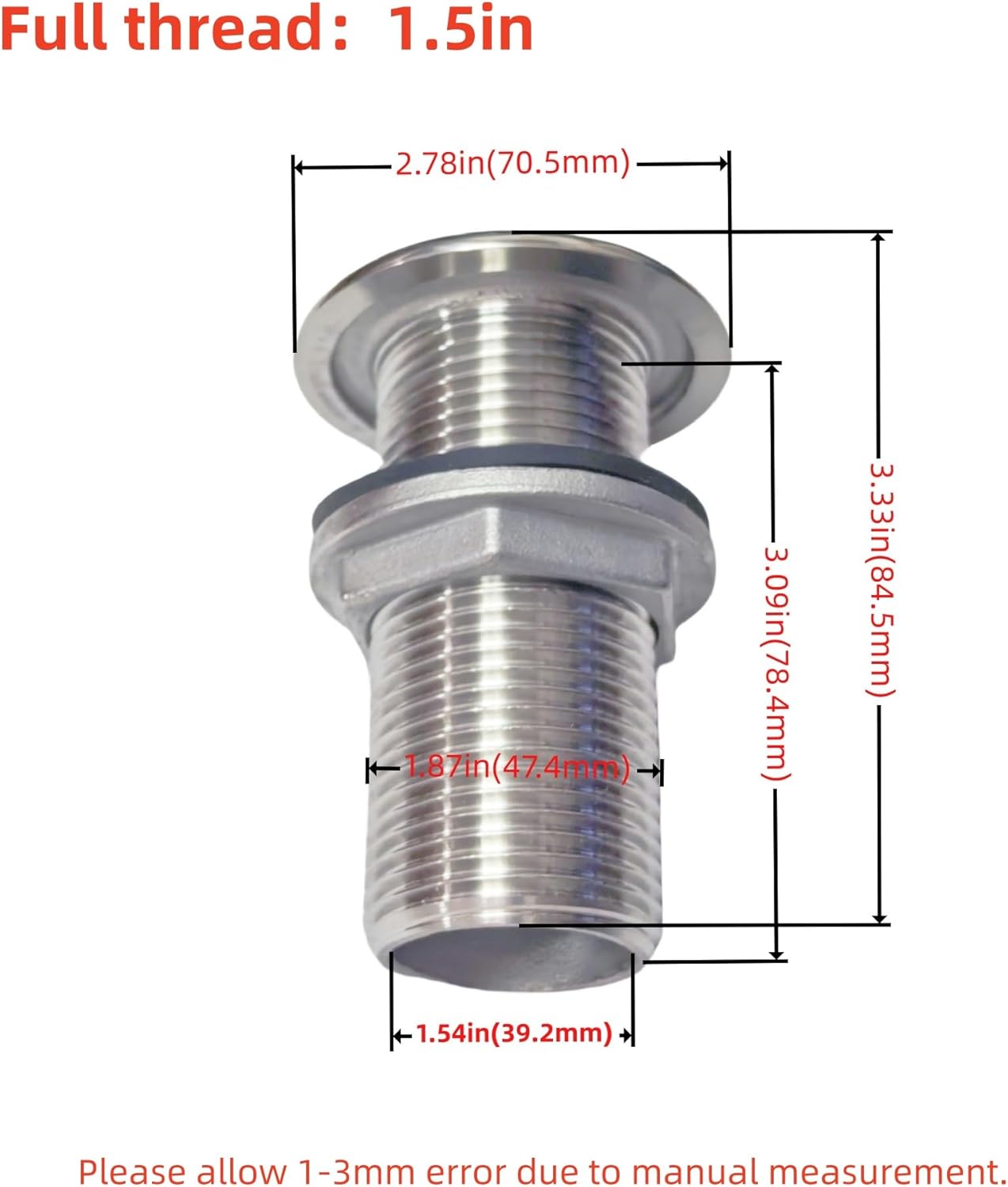 316 Stainless Steel Straight Through Hull Valve Fitting with Custom Gasket Marine Pipe Drain Fitting for Boats, Yachts