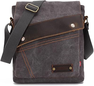 Unisex Messenger Bag, Canvas Bag, Retro Diagonal Bag Wallet, 9.8 Inch Travel Handbag Shoulder Bag (Gray)