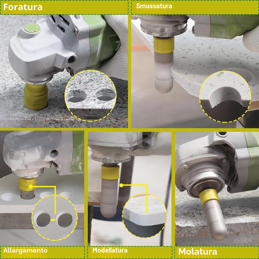 Punte per Trapano Diamantate 6pezzi - (20/25/35/50mm+20mm Fresa Trapano+Adattatore Esagonale) per Ceramica Porcellana Marmo Granito M14 Filettatura SANLEETEK