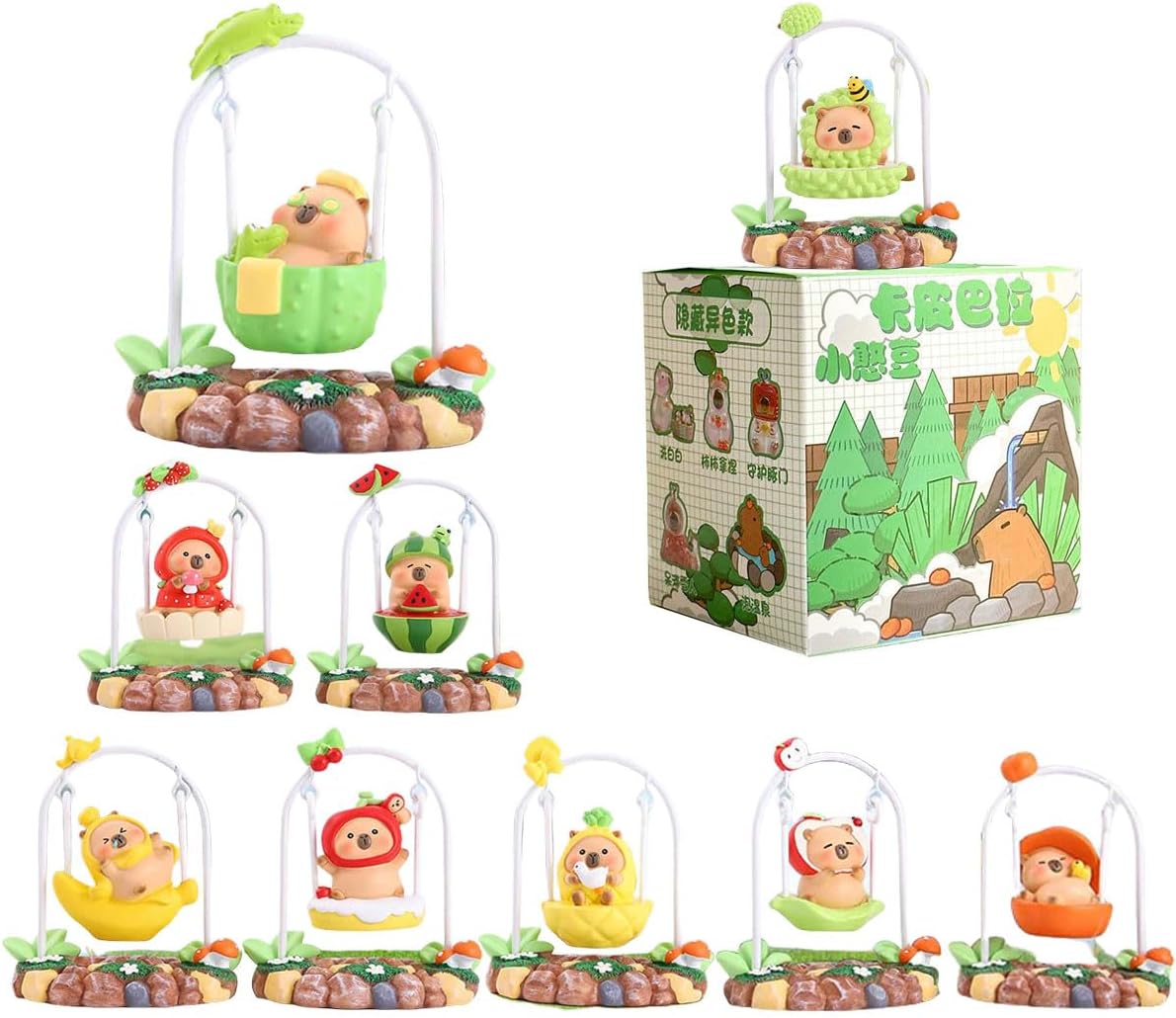 Capybara Mystery Box Figures, Super Cute Capybara Mystery Bag Action Figures Figurine Collection Toys Home Decorations, Desk Accessories Holiday Birthday Gifts -Free Time Friends (Whole Set-8Box)