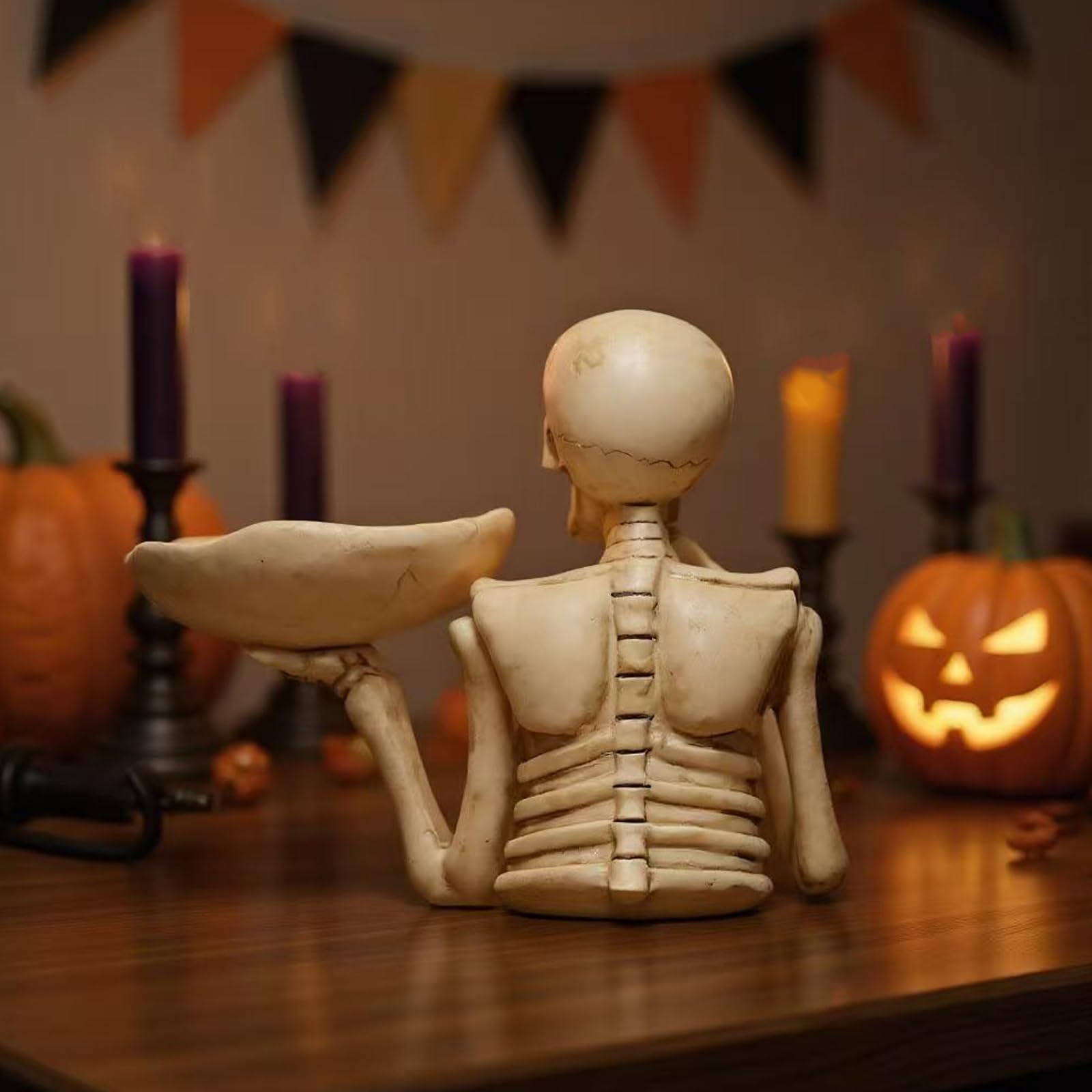 Soporte de baratija de esqueleto de resina, cuenco decorativo para entrada y tocador, bandeja de Halloween con aspecto de hueso, acento de para artículos pequeños, estante de otoño, centro de de
