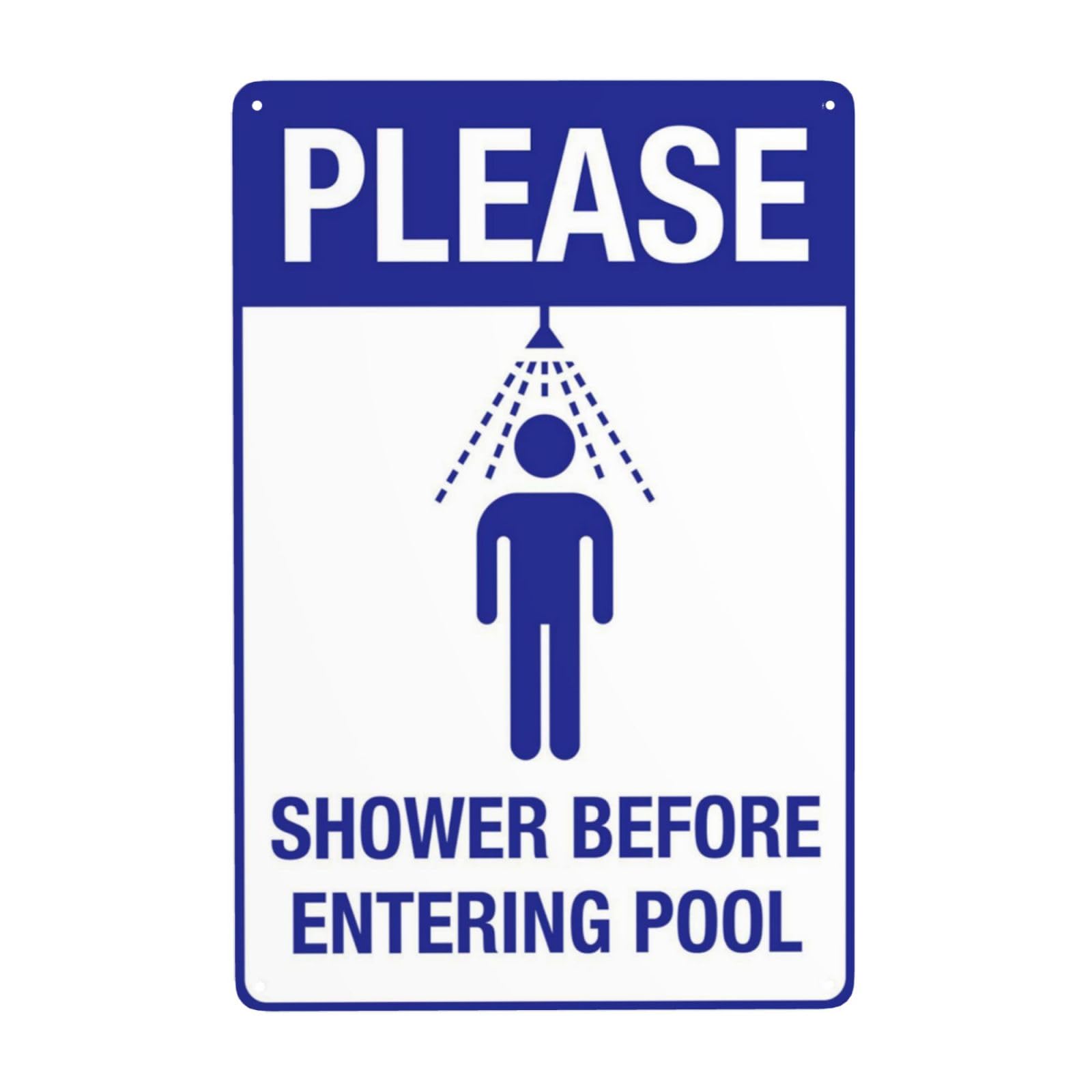 Vintage Metal Tin Sign, Shower Before Entering Pool Pool Rule Wall Decor, 8x12 Inch