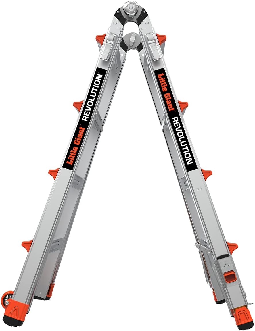 Revolution 2.0, Model 17 - ANSI Type IA - 300 lb Rated, Aluminum Articulated Extendable Ladder with TIP & Glide Wheels and Ratchet Levelers