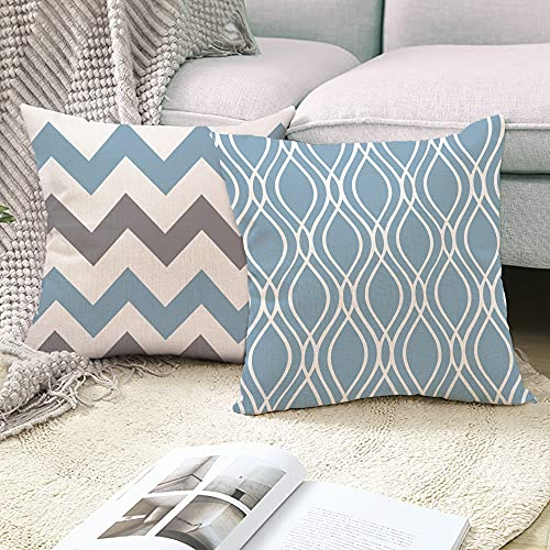 Hexagram Blue Geometric Pillow Covers 18X18 Set Of 4,Decorative Aqua Boho Couch Throw Pillow Cover For Sofa Bedroom, Farmhouse Cushion Case Outdoor Home Decoration(Blue Aqua) #TOP3