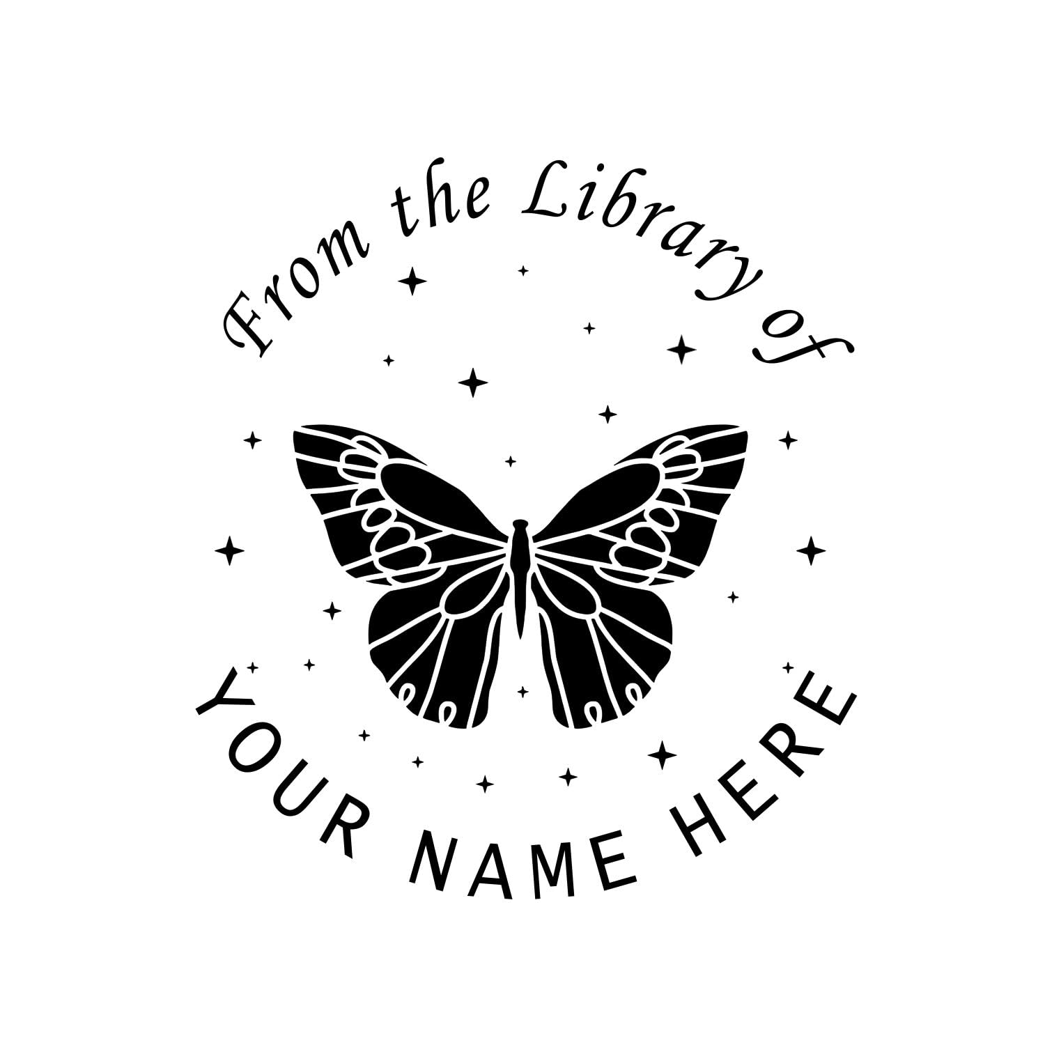Personalized Library Embosser - Custom Name and Butterfly Design - Round 1.625