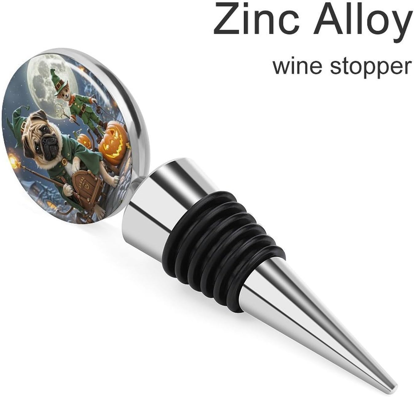 Moon And Jack-O'-Lantern Wine Stopper Keep Fresh Reusable Wine Cork with Rubber Suitable for Standard Leak Proof Zinc Alloy Bottle Stopper for Gifts, Bar, Wedding, Holiday Party