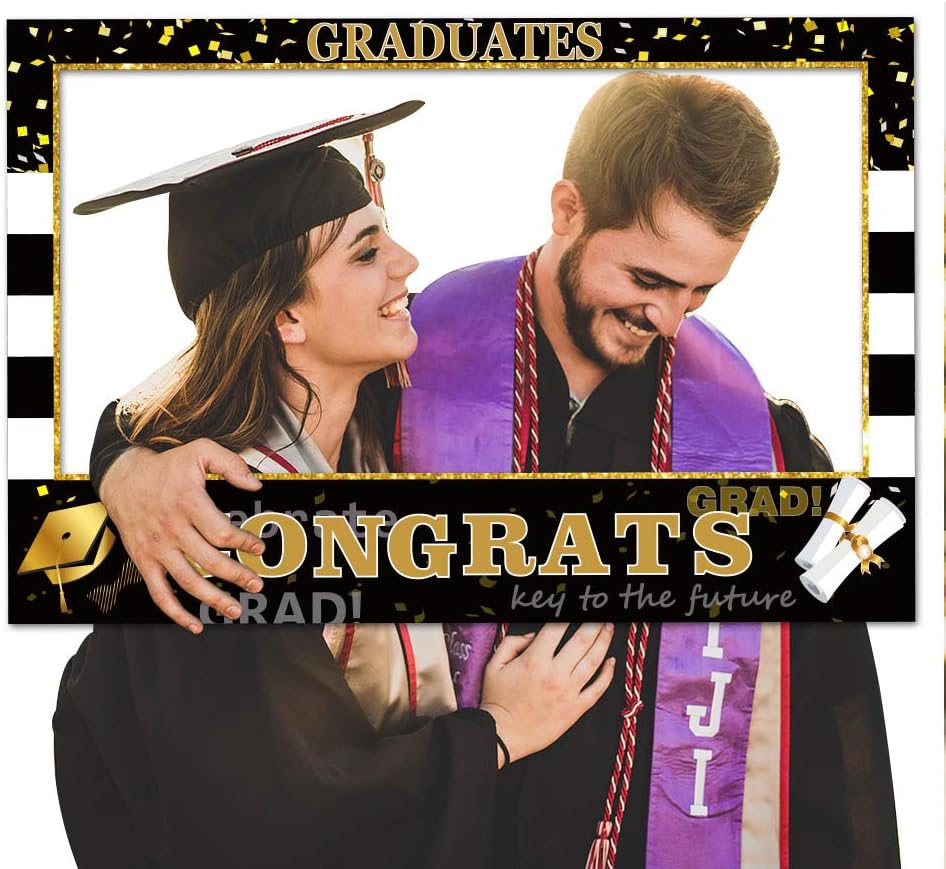 Graduation Photo Props Frame Black and Gold Large Size High School College Graduation Selfie Favors Decorations for 2023