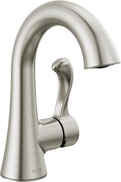 Delta Faucet Esato Tek Delikli Banyo Bataryası Fırçalanmış Nikel, Tek Kulplu Banyo Bataryası, Banyo Lavabo Bataryası, Tahliye Montajı Dahil, Spot Korumalı Fırçalanmış Nikel 15897LF-SP