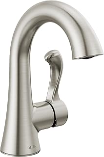 Delta Esato Brushed Nickel Bathroom Faucet 1 Hole, Single Hole Bathroom Sink Faucet for Vanity, Push-Pop Drain Assembly, SpotShield Brushed Nickel 15897LF-SP