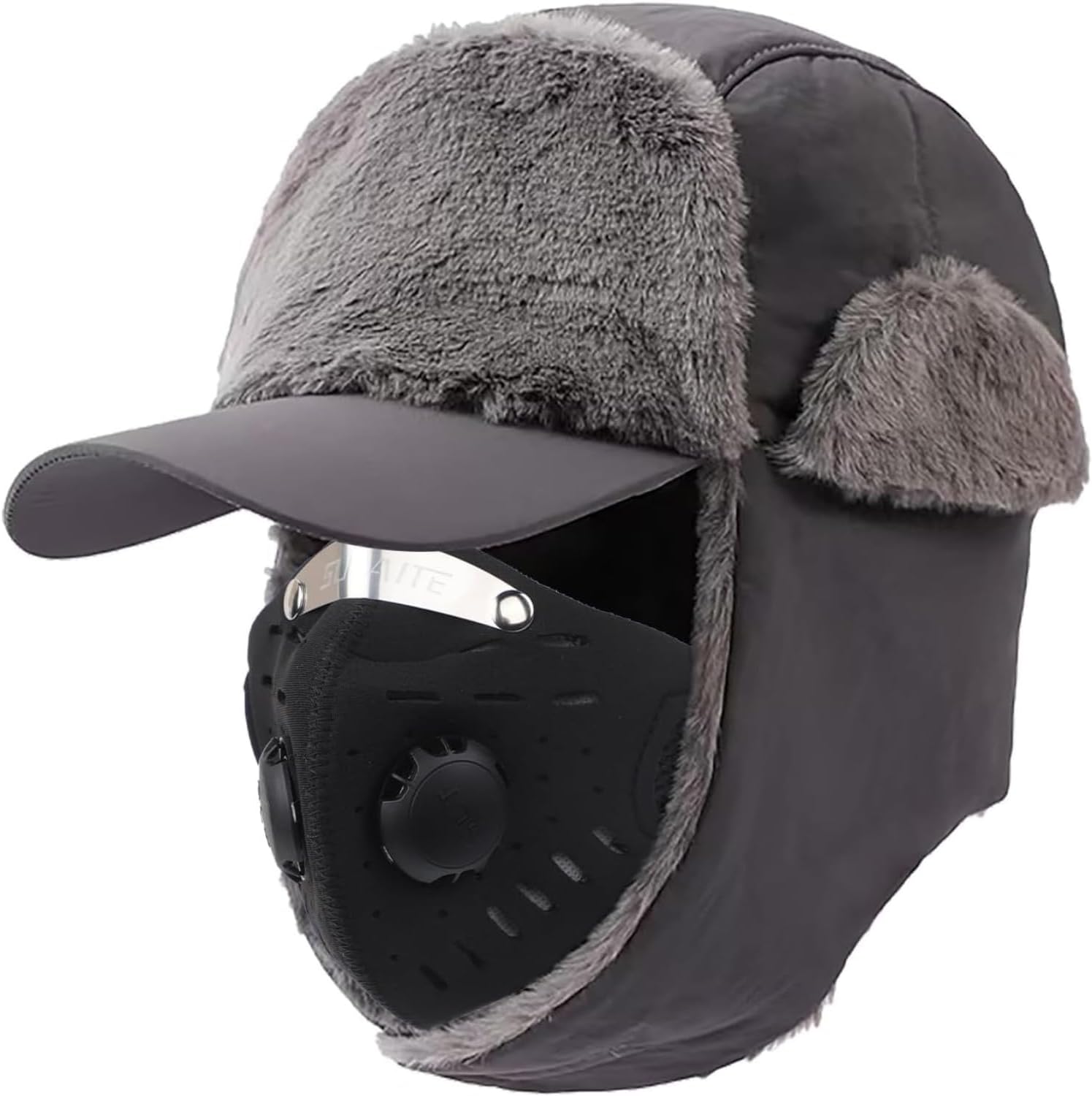 Rabbit Fur Trapper Hat with Mask, Windproof Ski Balaclava & Hunting Hat for Skiing, Hiking & Outdoor