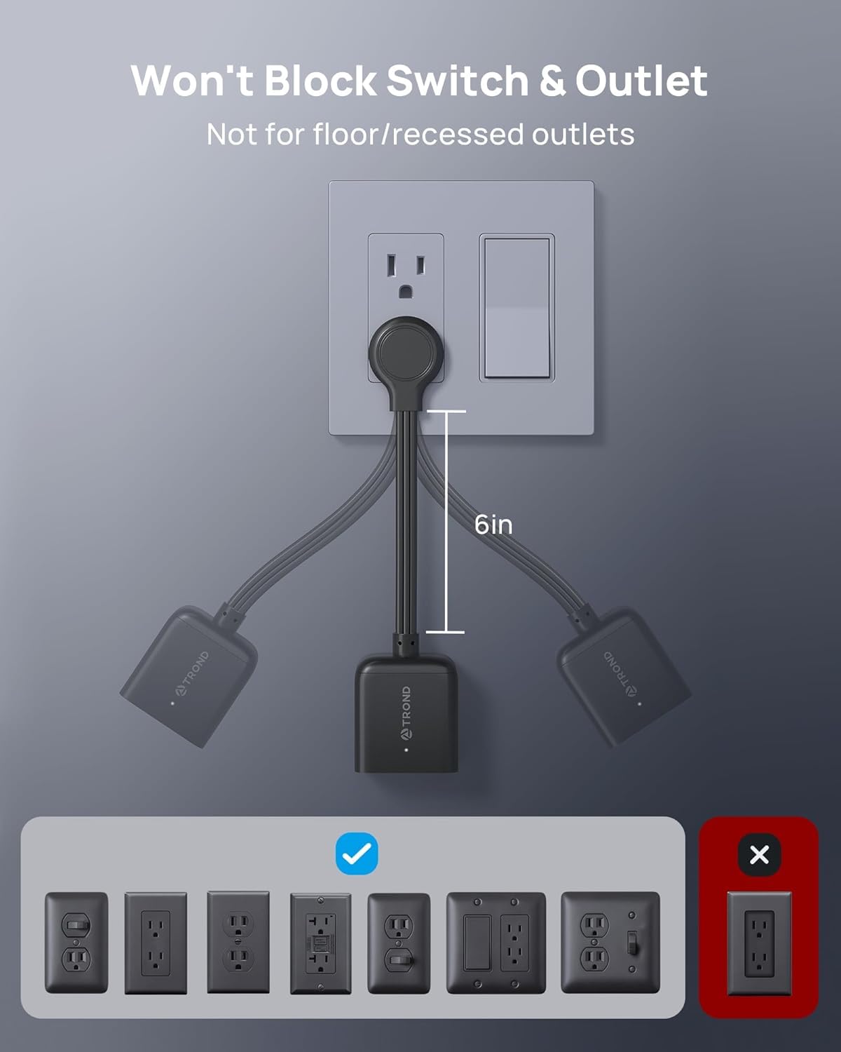 TROND Outlet Extender - Tight Spaces & Travel -5
