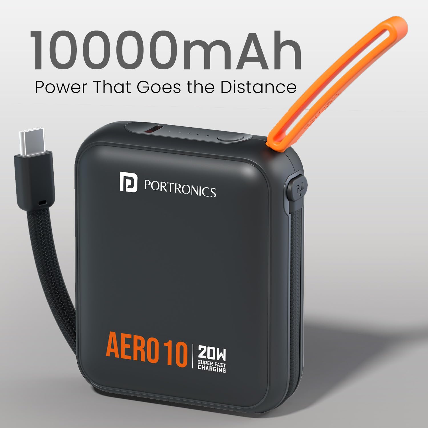 Portronics Aero 10 10000 mAh 20W Fast Charging Mini Power Bank with Detachable Type C Cable, Type C PD Input/Output Port, LED Indicator, Wake Up Button, Strong Lanyard, Light Weight (Black) — Amazon image 3