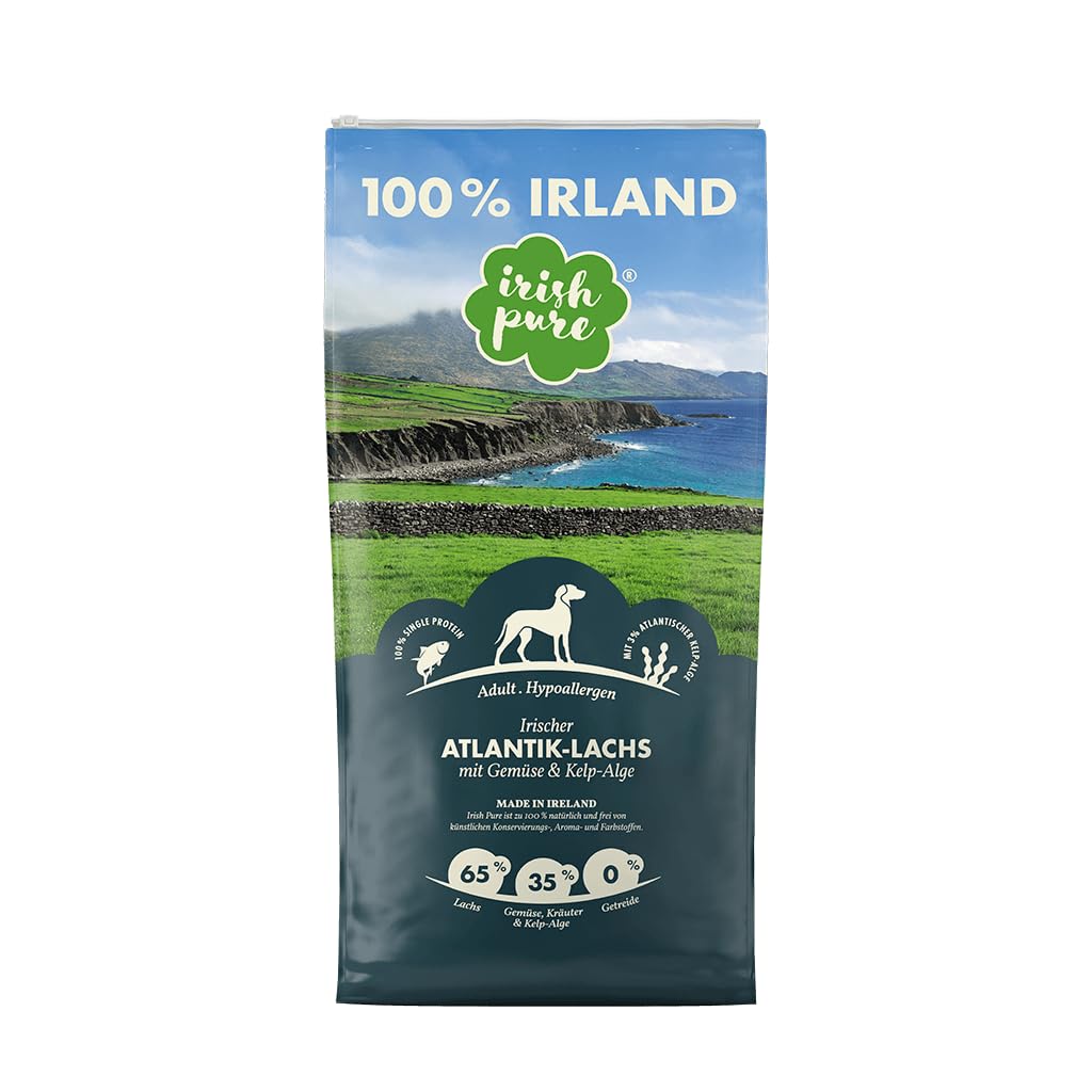 Irish Pure Adult - Atlantik Lachs 12kg + Rinderschulterblatt - Getreidefreies & Hypoallergenes Trockenfutter - Premium-Hundefutter + Snack im Vorteilspaket - Sparpaket - Trockenfutter und Leckerli Mix