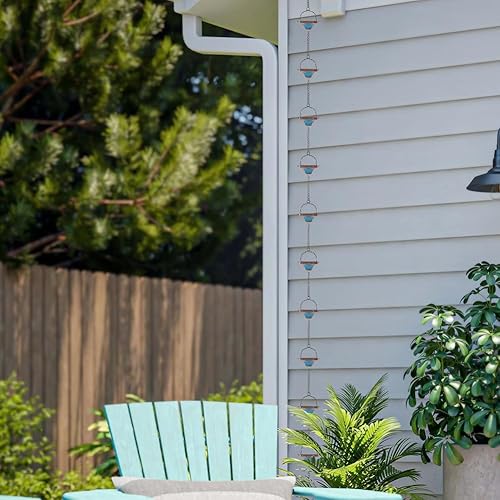 Miniatura 6 de dreamysoul Cadenas de lluvia para exterior, cadenas cuadradas para colector de lluvia para canalón de bajante, drenaje de aleros