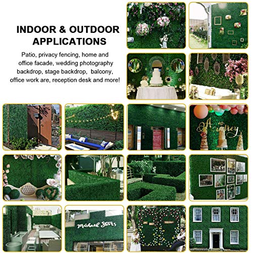 24Pcs Boxwood Panels - 20"X20" Artificial Faux Hedge Plant For 66 Sq Feet Per Boxwood Hedge Set - Use For Uv Protection Indoor Outdoor, Fence Privacy Screen, Grass Wall, Greenery Backdrop, Dark Green #TOP2
