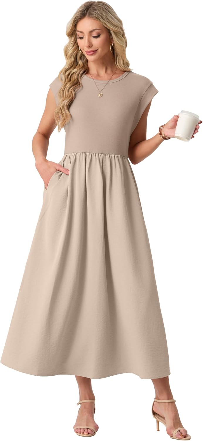 GRECERELLE Women's 2026 Spring & Summer Cap Sleeve Vacation Casual A Line Maxi Dresses with Pockets - Image 7
