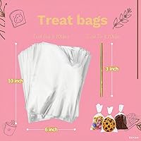 Vista 2 de Bolsa de celofán, 100 bolsas de golosinas de 6 x 10 pulgadas con lazos, bolsas de plástico transparente para embalaje, regalo, galletas, dulces