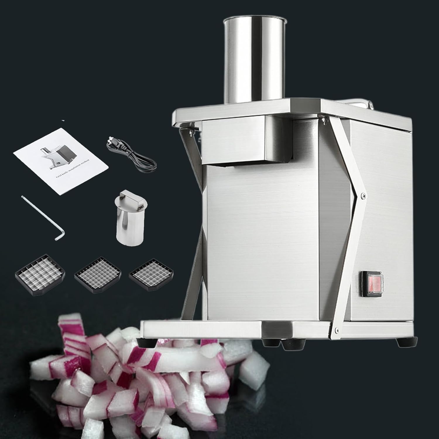 Electric Vegetable Fruit Dicer Machine: Commercial Vegetable Chopper, Electric Potato Cut Machine, Automatic Multifunctional Vegetable Cutter, with 3 Knife Nets and Blades,10x10