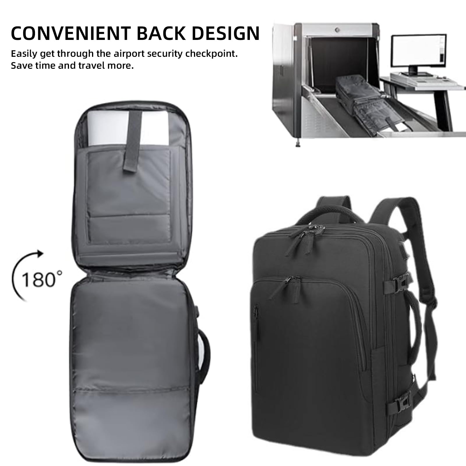 AUMTISC Zaino per computer portatile, 22 – 38 l, regolabile, grande capacità, borsa da viaggio per affari, laptop fino a 15,6 pollici