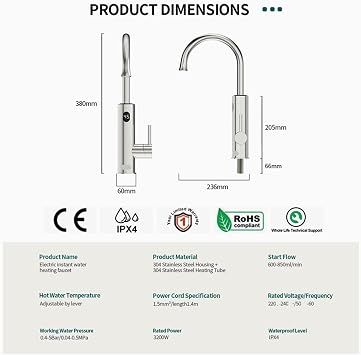220 Electric Instant Water Heater 2 in 1 Kitchen Faucet Tankless Tap Geyser(Matte Black)