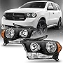 ACANII - For [Halogen Model] 2011-2013 Dodge Durango Headlights Black Bezel Headlamps Replacement Driver+Passenger Side