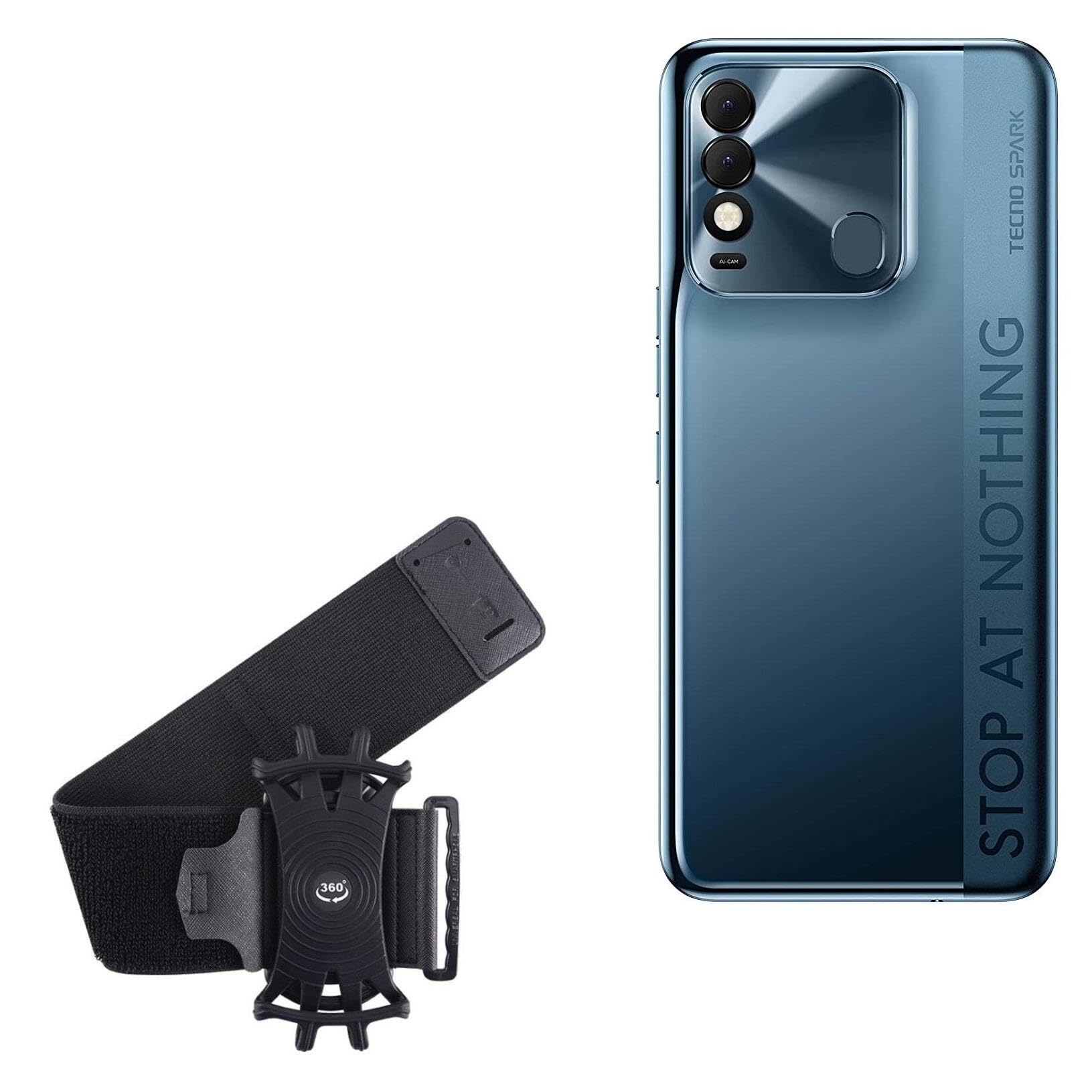 BoxWave Holster Compatible with Tecno Spark 8T - ActiveStretch Sport Armband, Adjustable Armband for Workout and Running - Jet Black