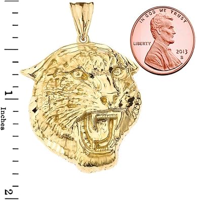 Bold 14k Yellow Gold Sparkle-Cut Jaguar Statement Pendant Necklace (Large)