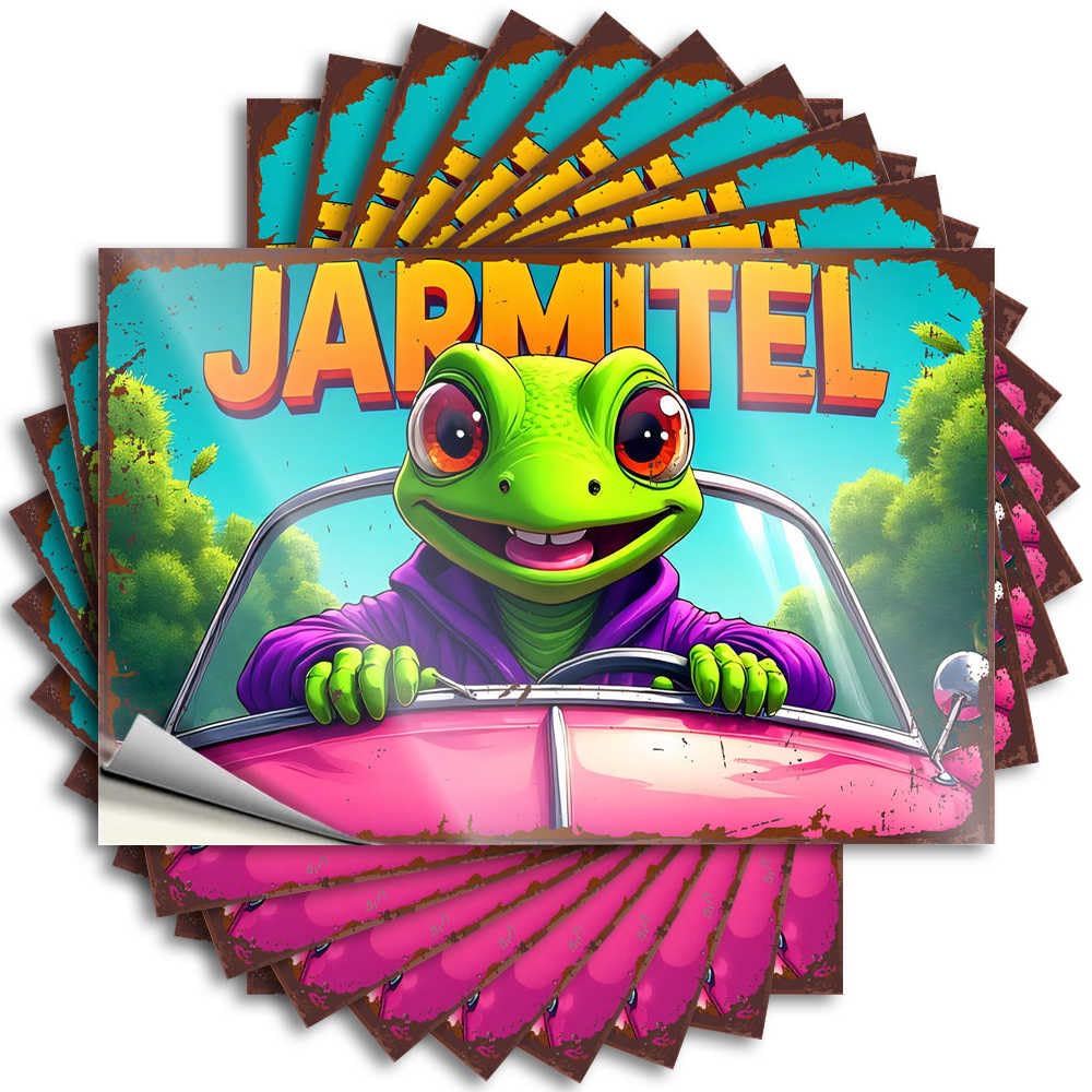Funny Room Decor Encouraging Decal - Jarmitel: The Green Lizard's Pink Car Adventure Removable Decal Tumbler Easy Peel for Darts(8X12CM)