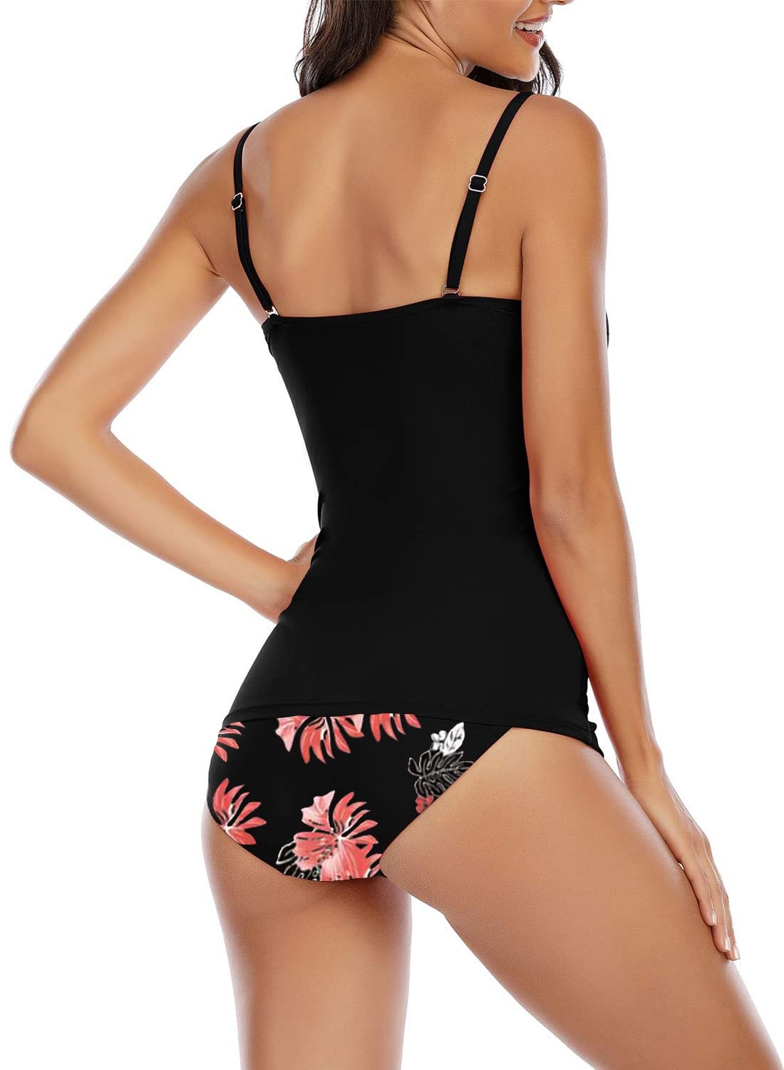 Bañador Mujer Dos Piezas Tankini Push Up Relleno Traje de Baño Reductor Plisado con Aros