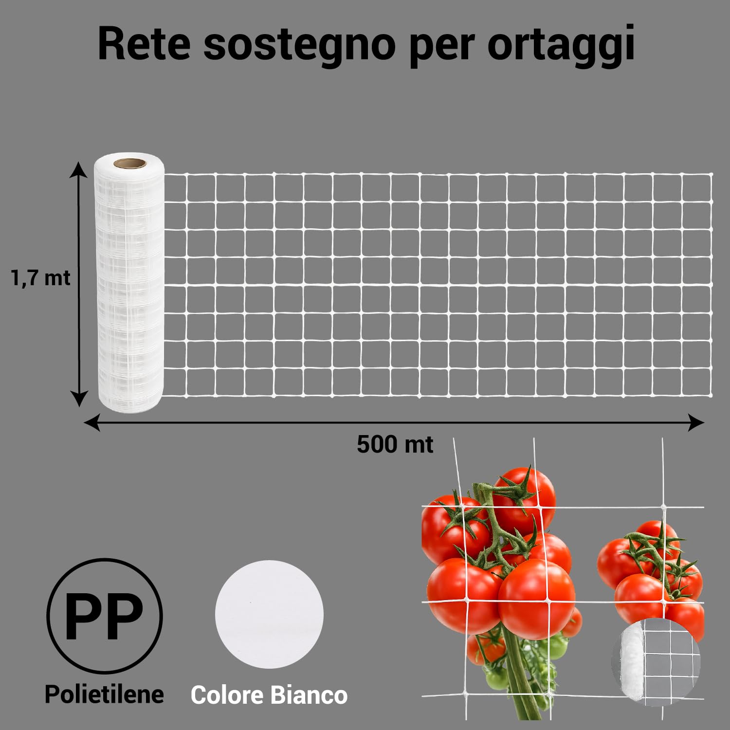 Crisalide Filet pour jardin et plantes grimpantes professionnel – Maille résistante en polyéthylène pour jardin, serre et culture agricole – Différentes dimensions (1,7 x 500 mètres)