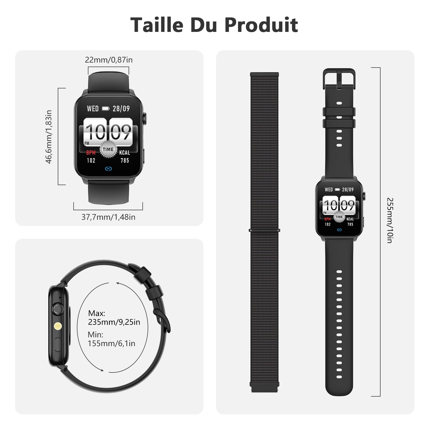Blackview Montre Connectée Femme Homme, Torche Intégrée, Appel Bluetooth Podomètre Cardiofréquencemètre Oxymètre, Étanchéité IP68, Cycle Menstruel, Analyse du Sommeil, pour Android et iOS (Noire)