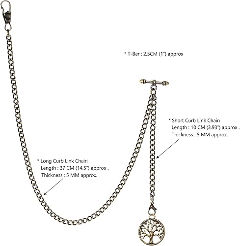 Miniatura 3 de Albert - Llavero con cadena de bolsillo para hombre, 2 ganchos con colgante de árbol de vida antiguo, diseño de llavero en T