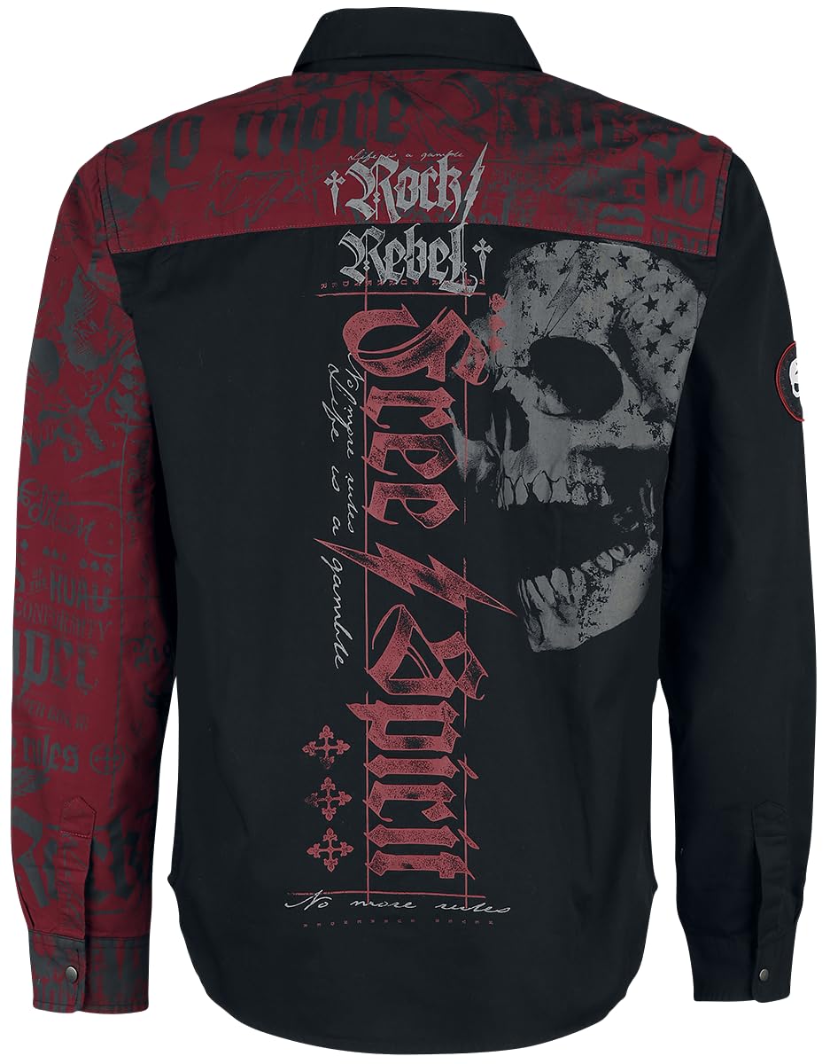Rock Rebel by EMP Hombre Camisa Negra/roja con Estampado