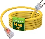 6 Ft 14/3 Cord d'extension extérieur éclairé - 14 Étendue SJTW Câble d'extension noir lourd avec 3 Plug à la terre, Idéal pour pelouse, jardin, appareils