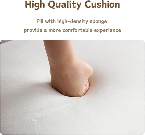 Miniatura 3 de Banco de entrada tapizado de terciopelo, banco moderno para el extremo de la cama, banco otomano beige para dormitorio, sala de estar, ventana y