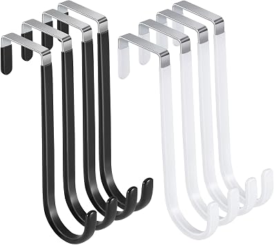 8 Pack Over The Door Hooks, Multicolor High Load-Bearing Metal Single Door Hooks for Hanging,Towels,Clothes, Bathroom,Living Room,Kitchen White,Black