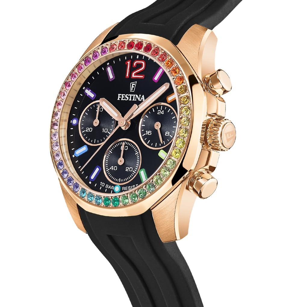 Festina Reloj Mujer Analógico de Caucho - Movimiento de Cuarzo Cronógrafo - Cristal Mineral de Alta Resistencia - Resistente al Agua 10 ATM F20611/3 - Boyfriend Collection