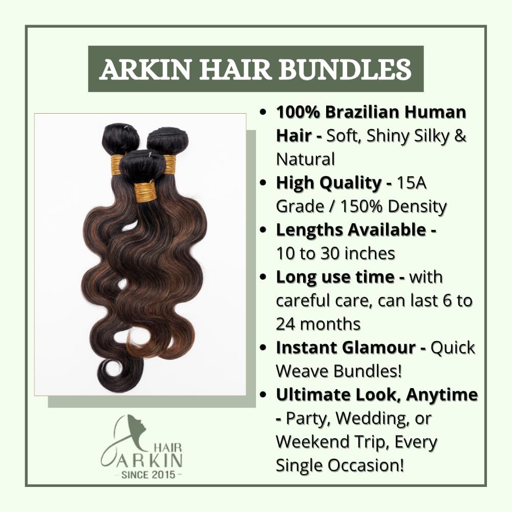 TF1B/30 Honey Blonde Ombre Body Wave Human Hair Bundles – 100% Unprocessed Brazilian Virgin Remy Hair Extensions, Black to Caramel Highlight Weave for Black Women (TF1B/30, 10 12 14)