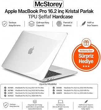 McStorey MacBook Pro 16.2 İnç Kılıf A2485 A2780 A2991 A3403 A3186 A3428 A3429 Uyumlu Kristal Parlak Şeffaf Sert Kapak İnce Hafif Koruyucu Crystal Clear Hard Case
