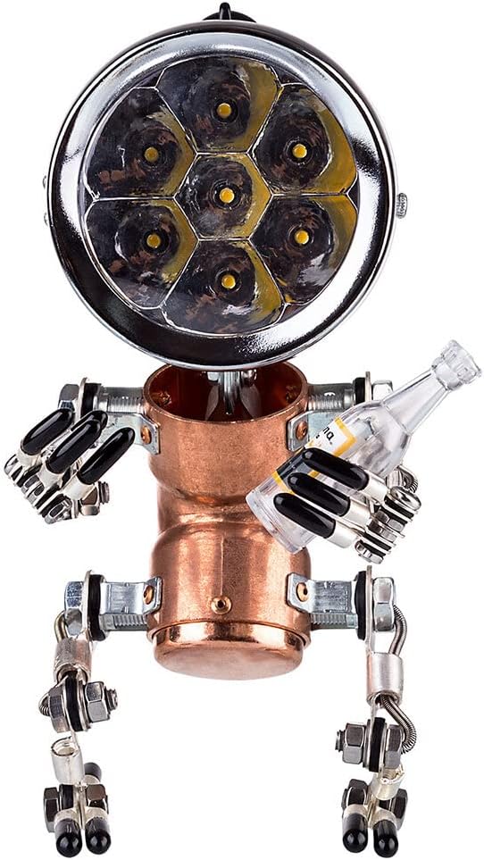 3D Metal Robotics Model, 3D Steampunk Industrial Style Table Lamp Craft Mechanical Metal Models Creative Ornament, Gifts for Adults or Teenagers - Bowed Head No.5