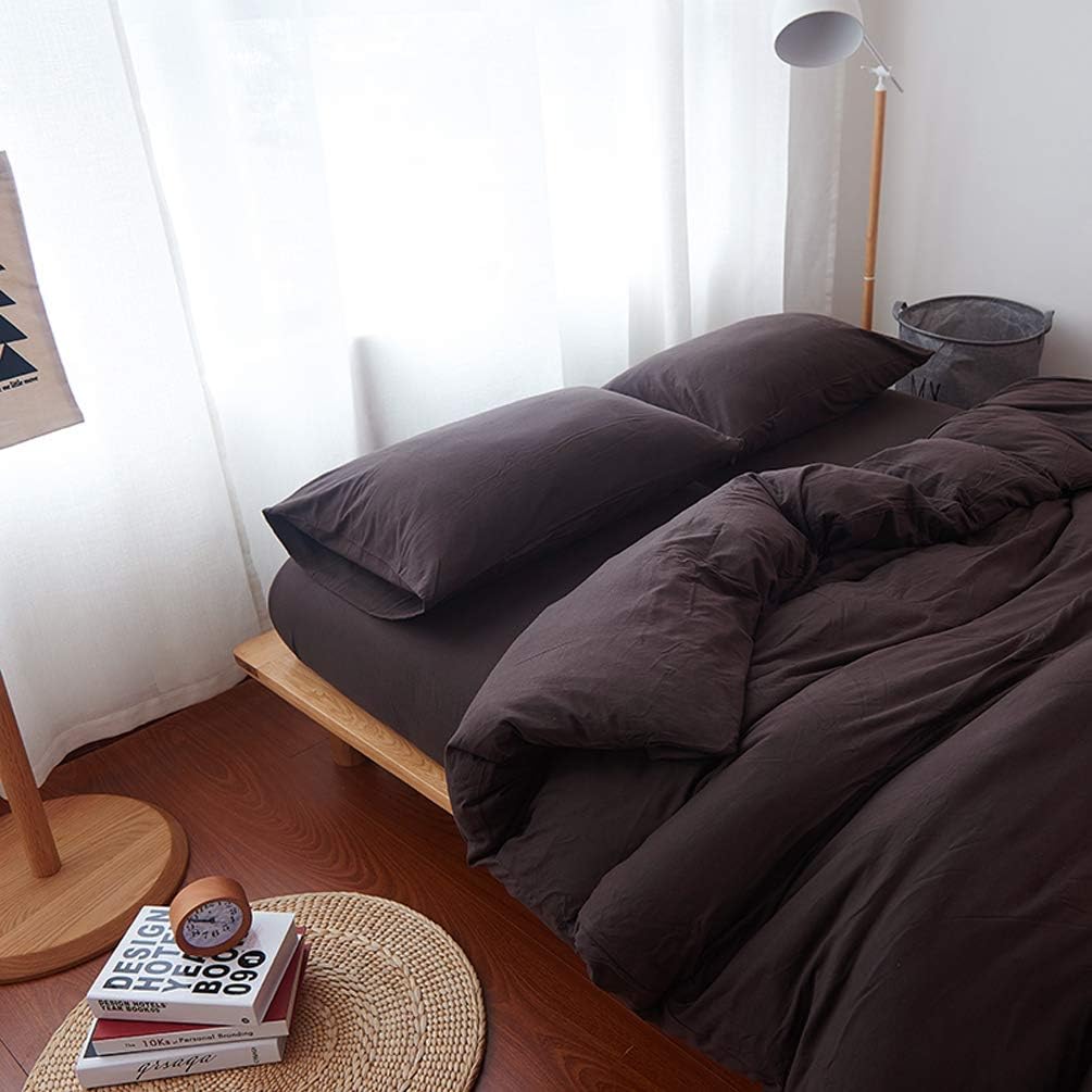 FOSSA Jersey Knit Cotton Duvet Cover Set Queen Brown Solid Color T-Shirt Cotton Super Soft Comfortable, 1 Duvet Cover and 2 Pillowcases, Dark Brown